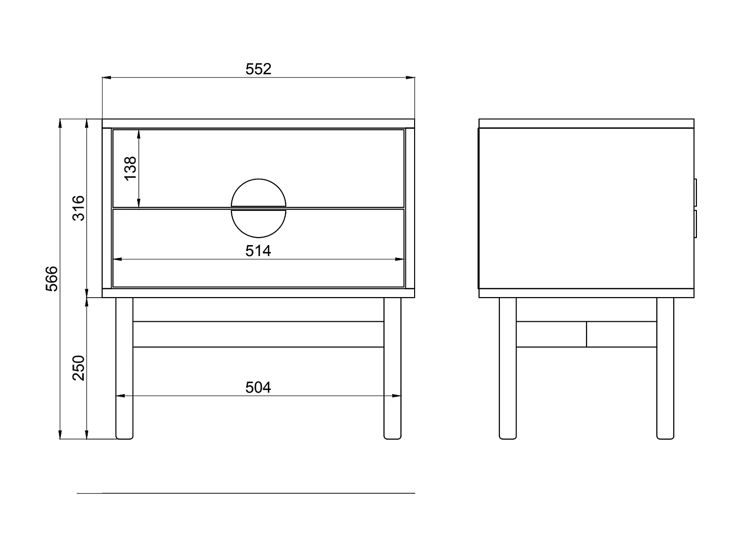 Table de chevet - 55 cm - gris pierre - STOON