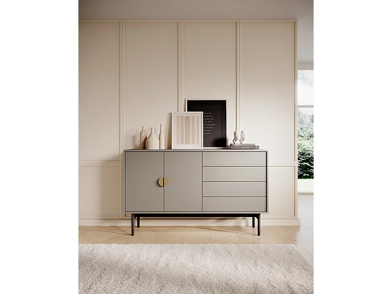 Sideboard mit zwei Türen - 154 cm - mit Schubladen - Steingrau - STOON