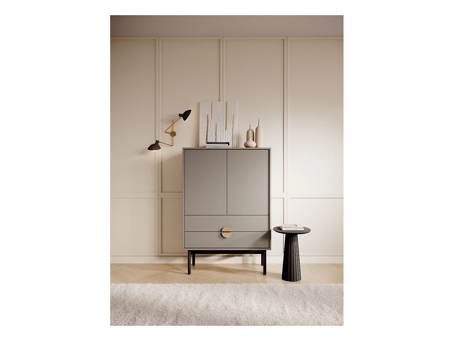 Buffet haut - 85 cm - avec deux tiroirs - gris pierre - STOON