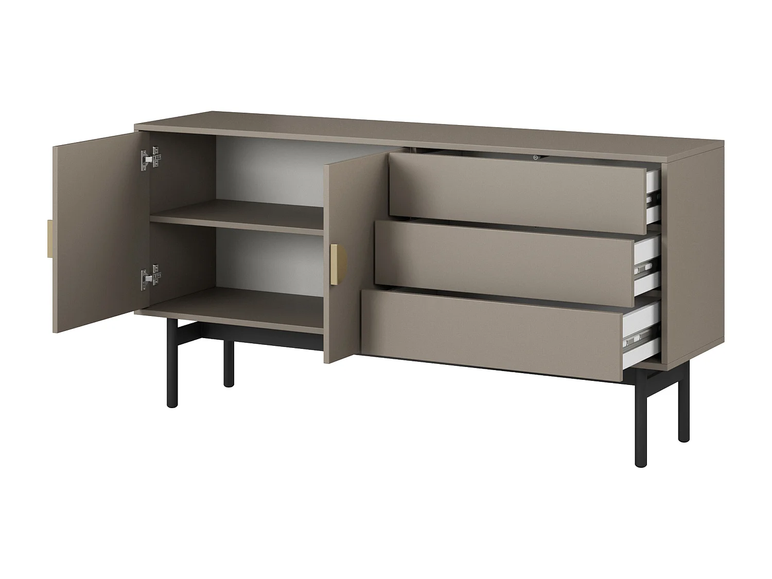 Meuble TV à deux portes - 154 cm - avec trois tiroirs - gris pierre - STOON