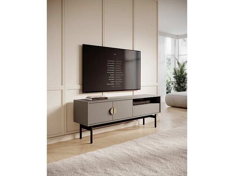 Meuble TV avec tiroir et niche - 154 cm - gris pierre - STOON