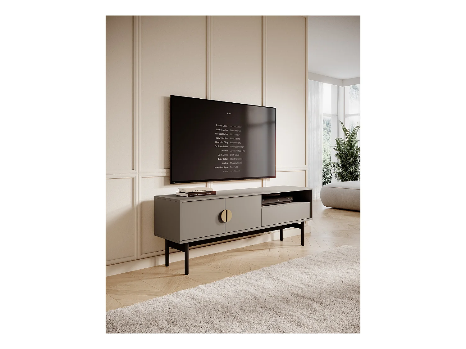 Meuble TV avec tiroir et niche - 154 cm - gris pierre - STOON