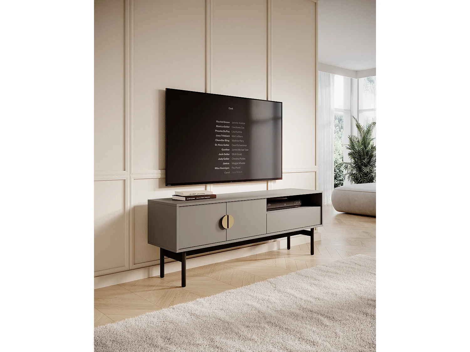 Meuble TV avec tiroir et niche - 154 cm - gris pierre - STOON