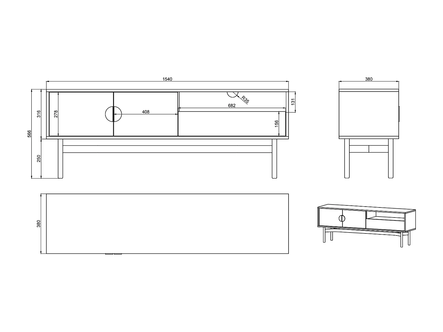 TV-meubel met lade en nis - 154 cm - steengrijs - STOON