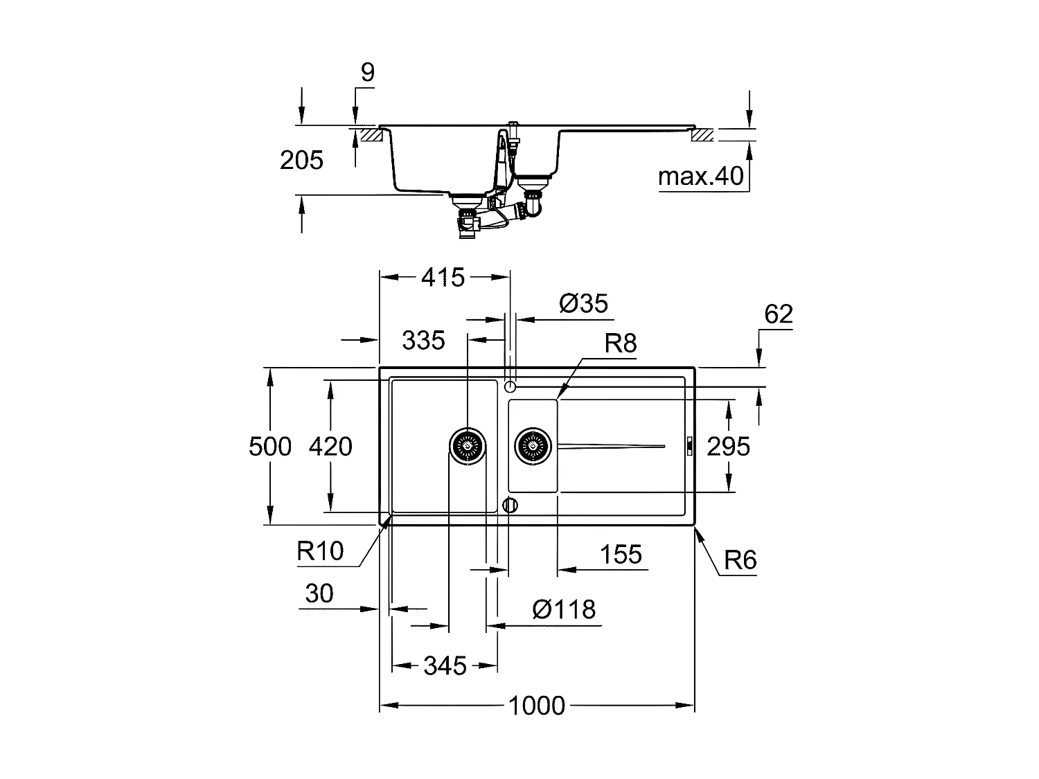 Evier composite - avec égouttoir -  - K400