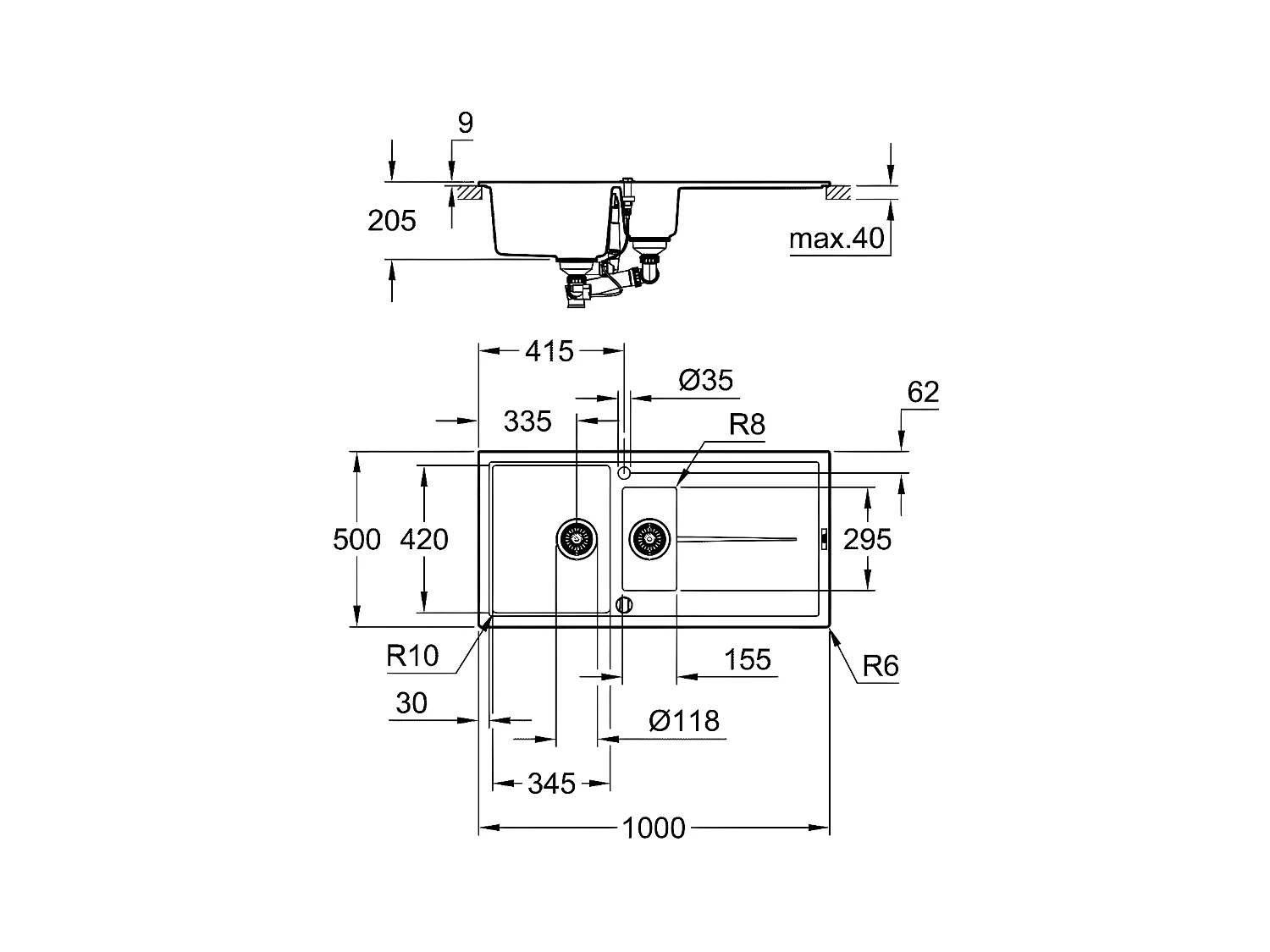 Evier composite - avec égouttoir -  - K400
