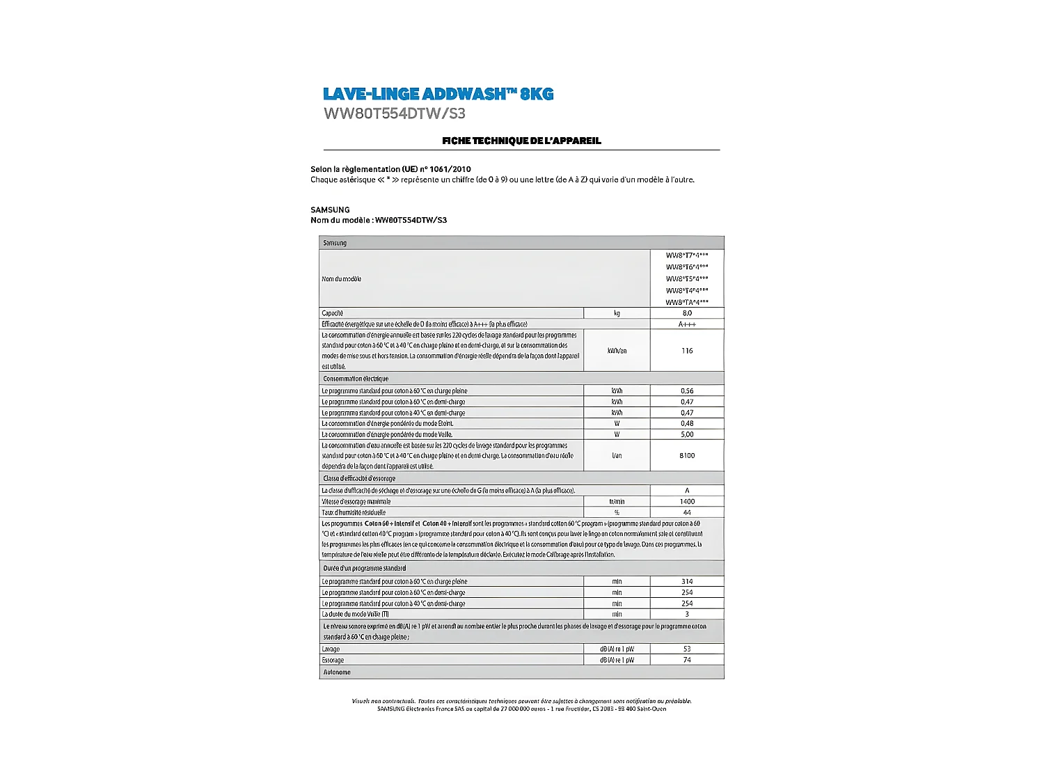Samsung Lave-linge hublot 8 kg 1400 tours/min - ww80t554dtw
