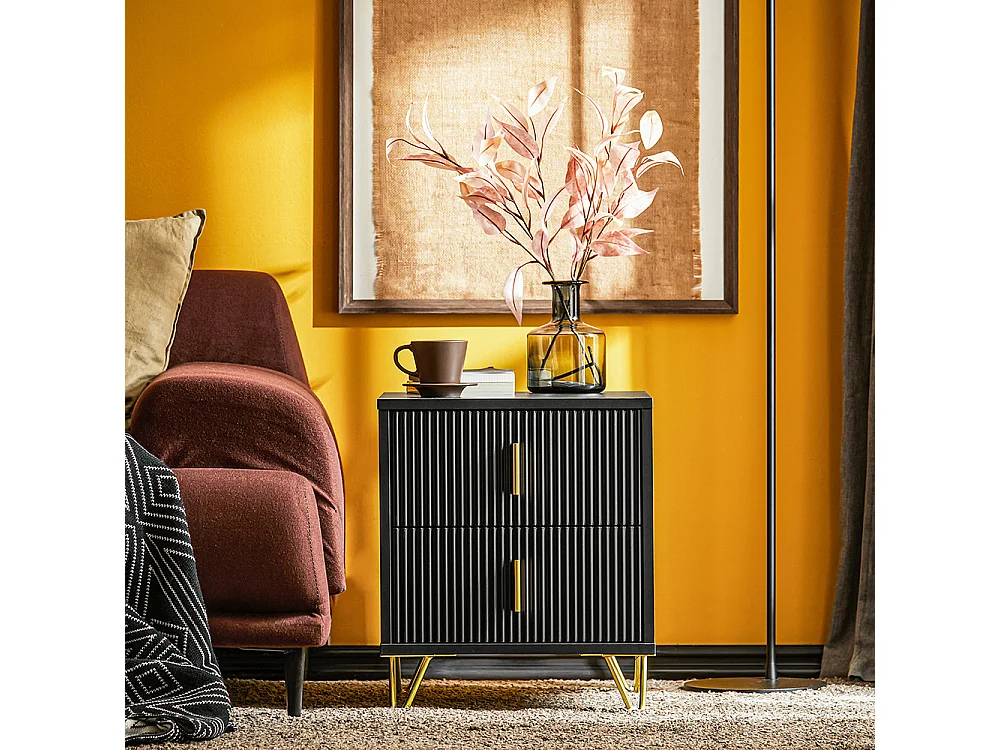 SoBuy Table de Chevet avec 2 Tiroirs Table de Nuit Bout de Canapé Table d'appoint pour Salon, Chambre, Bureau, Noir, L40xH47xP40 cm, FBT115-SCH