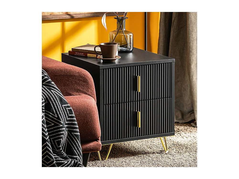 SoBuy Table de Chevet avec 2 Tiroirs Table de Nuit Bout de Canapé Table d'appoint pour Salon, Chambre, Bureau, Noir, L40xH47xP40 cm, FBT115-SCH