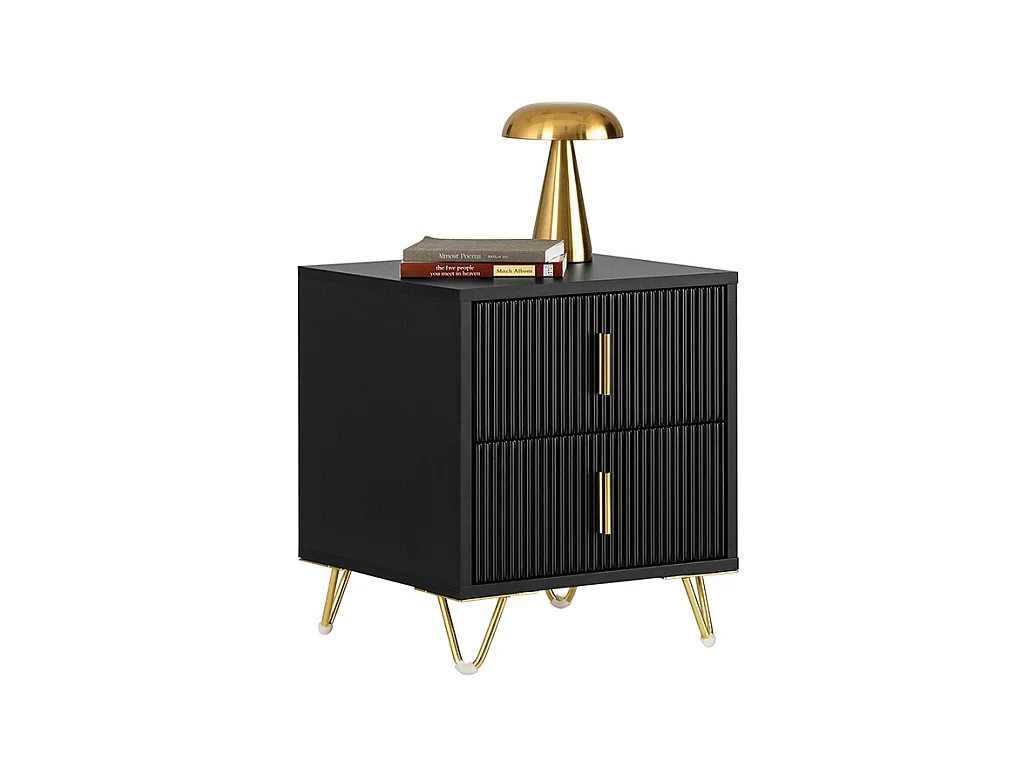 SoBuy Nachtkastje met 2 lades Nachtkastje Bijzettafel aan het einde van de bank voor woonkamer, slaapkamer, kantoor, zwart, L40xH47xD40 cm, FBT115-SCH