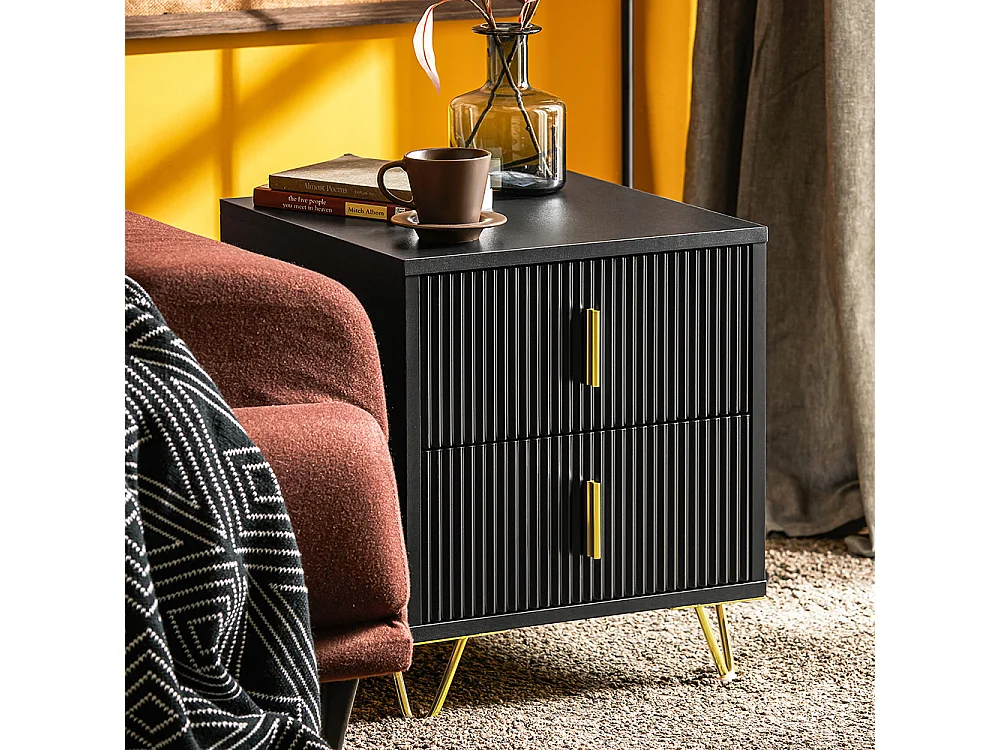 SoBuy Table de Chevet avec 2 Tiroirs Table de Nuit Bout de Canapé Table d'appoint pour Salon, Chambre, Bureau, Noir, L40xH47xP40 cm, FBT115-SCH