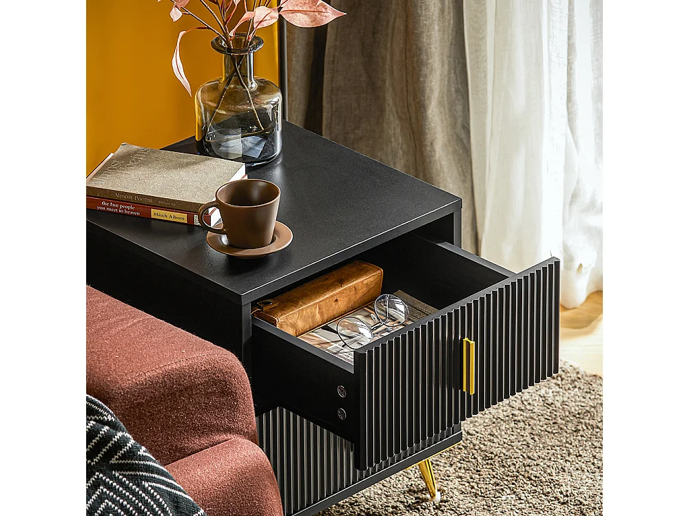 SoBuy Table de Chevet avec 2 Tiroirs Table de Nuit Bout de Canapé Table d'appoint pour Salon, Chambre, Bureau, Noir, L40xH47xP40 cm, FBT115-SCH