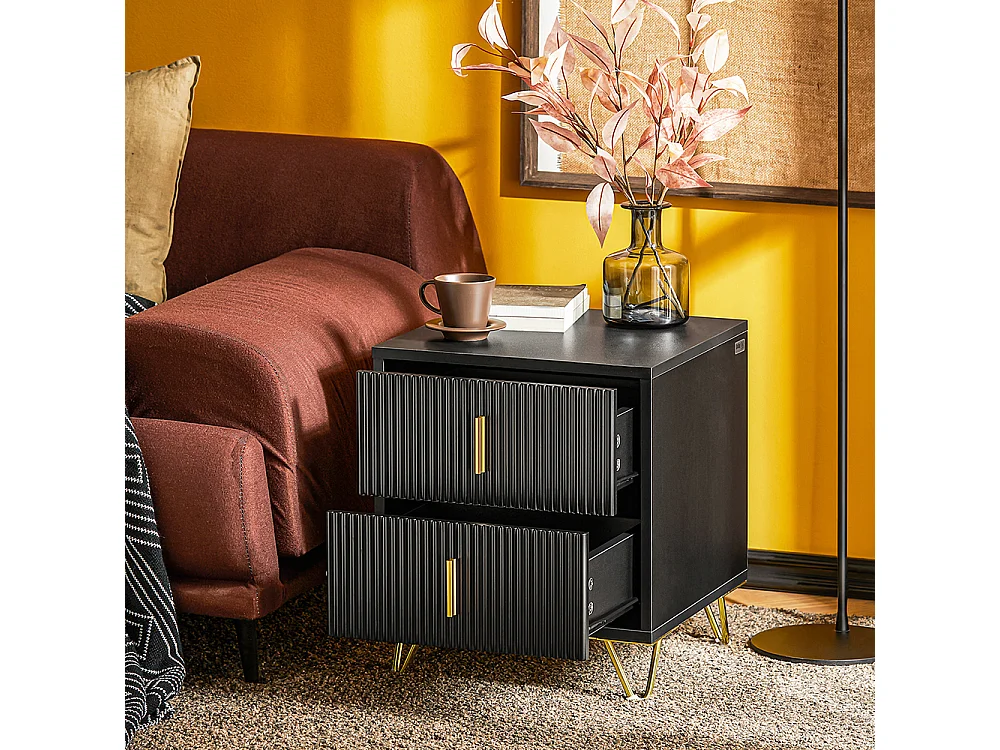 SoBuy Table de Chevet avec 2 Tiroirs Table de Nuit Bout de Canapé Table d'appoint pour Salon, Chambre, Bureau, Noir, L40xH47xP40 cm, FBT115-SCH