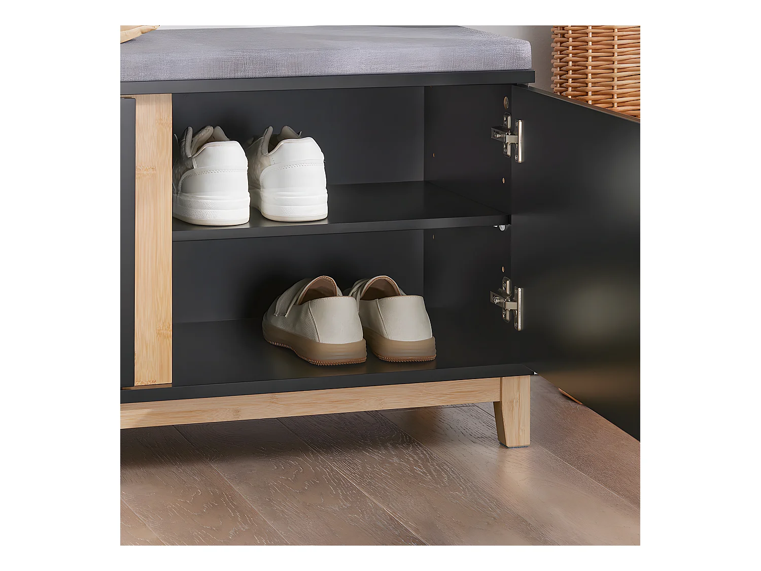 SoBuy Schoenenbank Opbergbank Ingang Schoenenkast met gevoerde zitting en 2 deuren, voor gang, entree, slaapkamer – 90 x 34 x 47 cm, FSR117-SCH