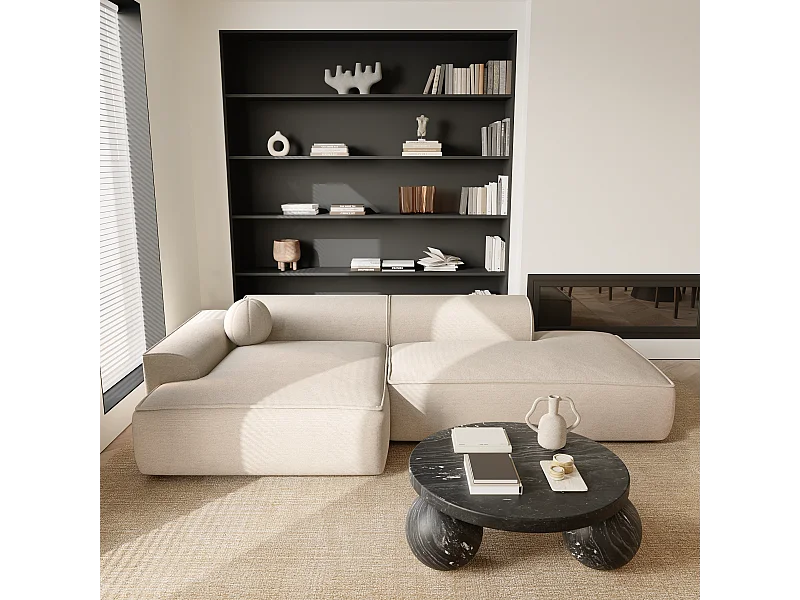 Canapé angle gauche tissu tramé crème 300cm ANIA