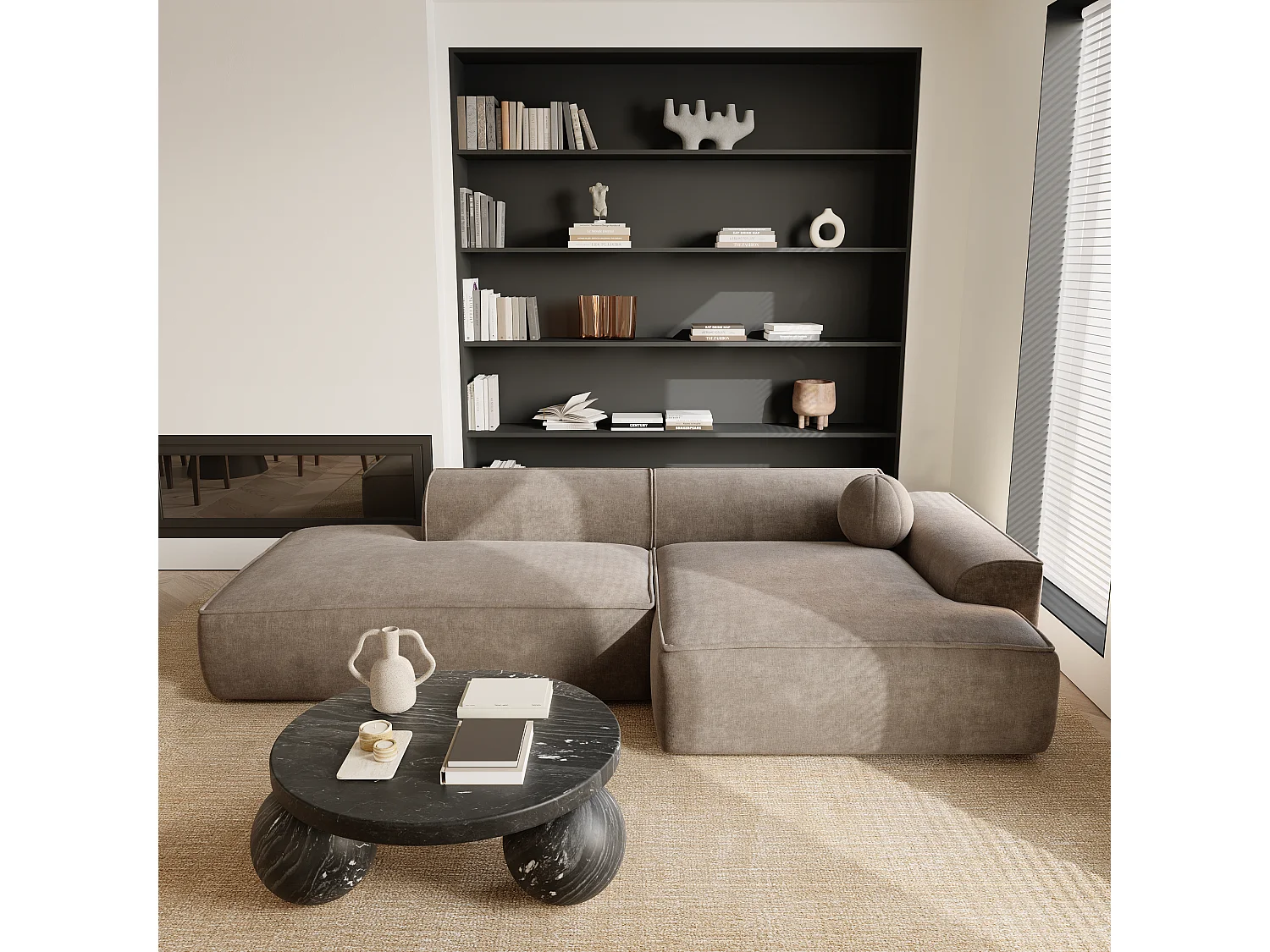 Canapé angle droit velours taupe 300cm ANIA