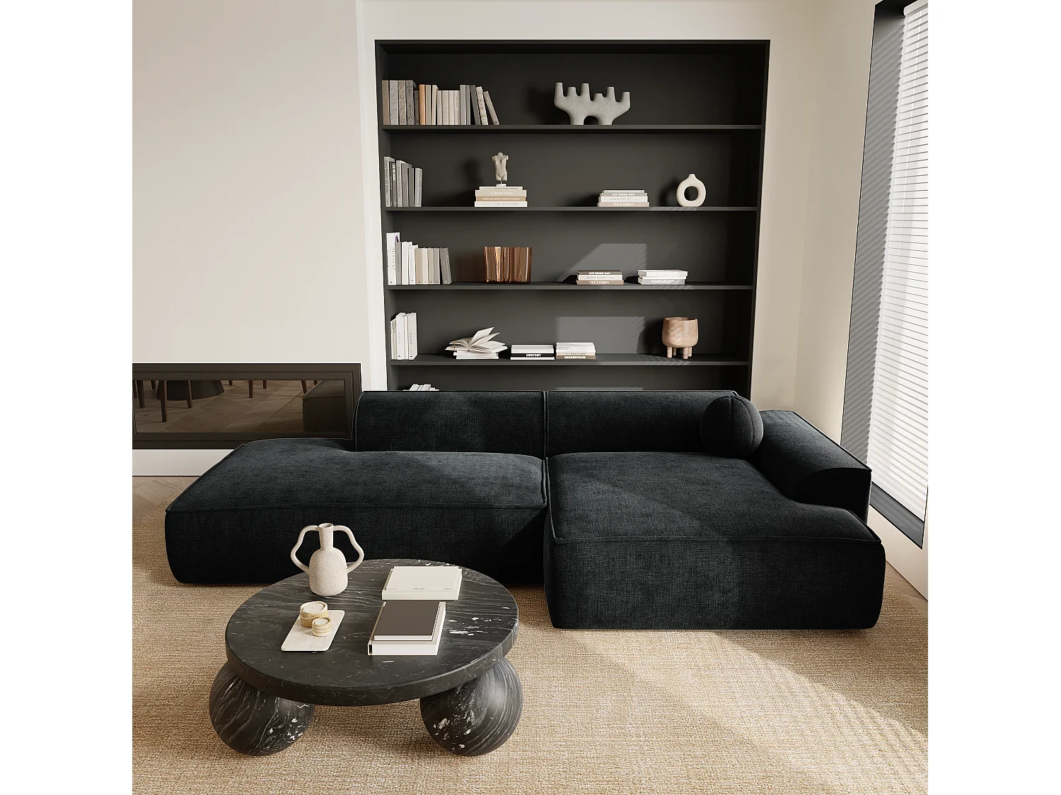 Canapé angle droit velours noir 300cm