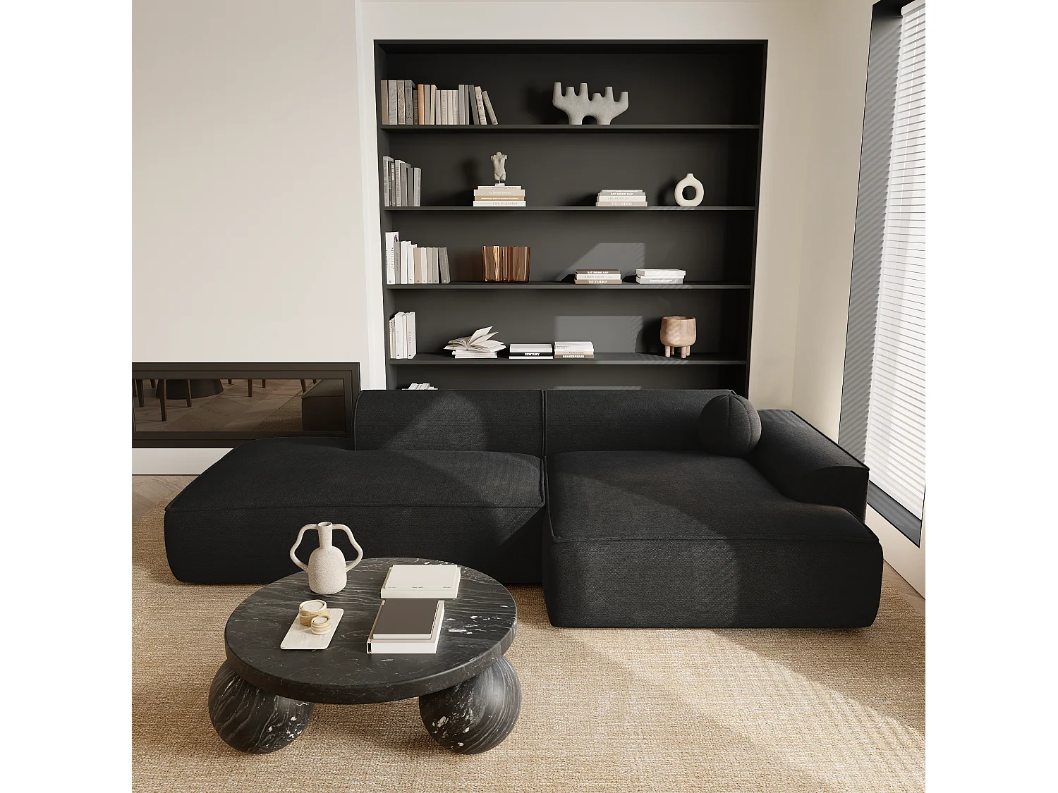 Canapé angle droit tissu tramé gris anthracite 300cm