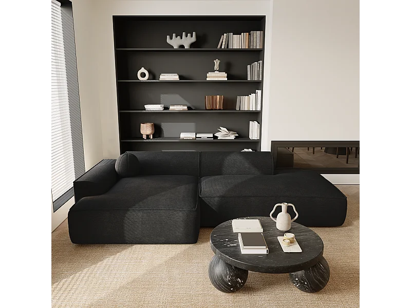 Canapé angle gauche tissu tramé gris anthracite 300cm ANIA