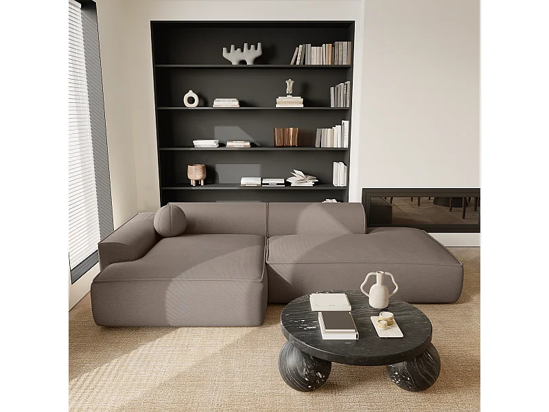 Canapé angle gauche tissu tramé taupe 300cm ANIA