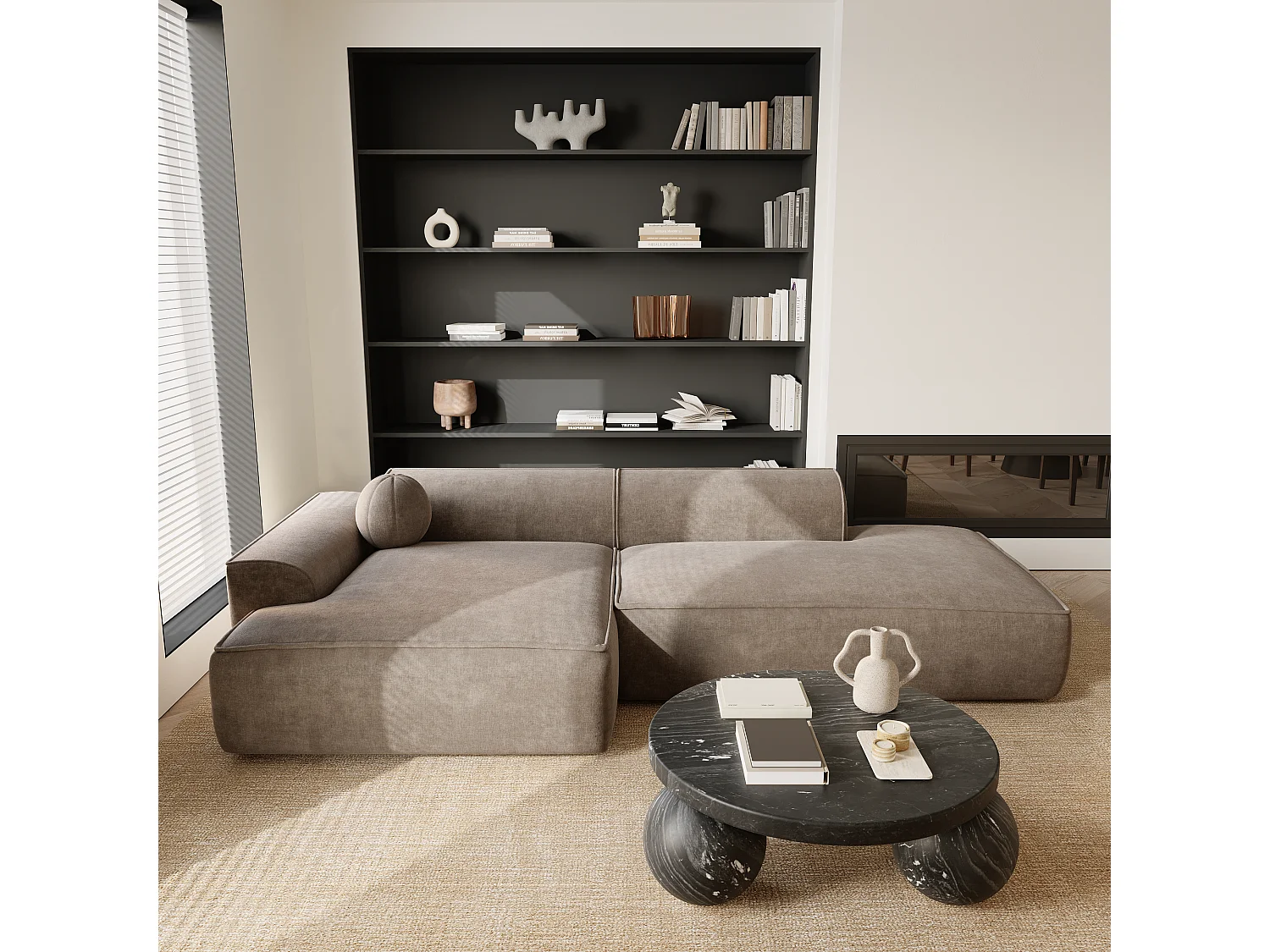 Canapé angle gauche velours taupe 300cm ANIA