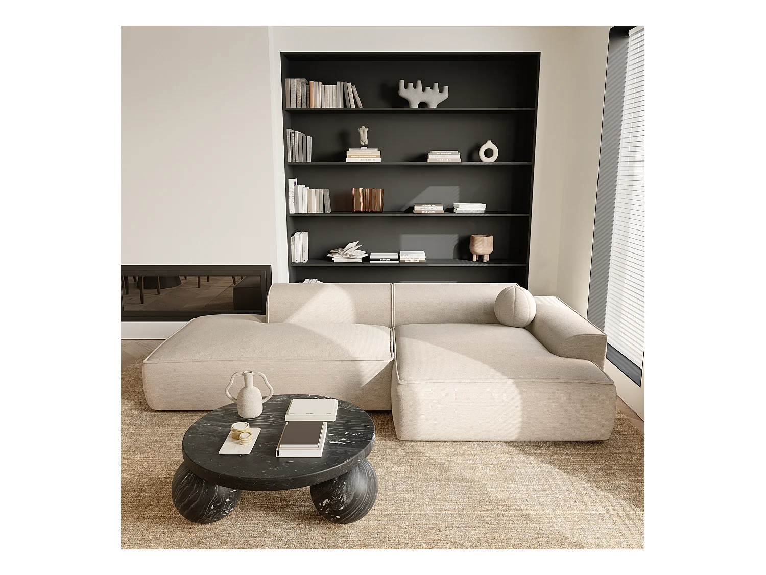 Canapé angle droit tissu tramé crème 300cm