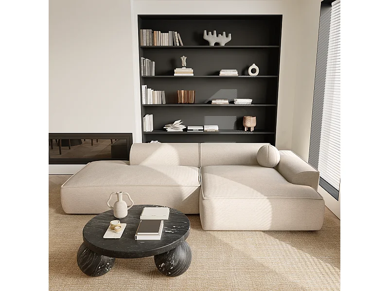 Canapé angle droit tissu tramé crème 300cm