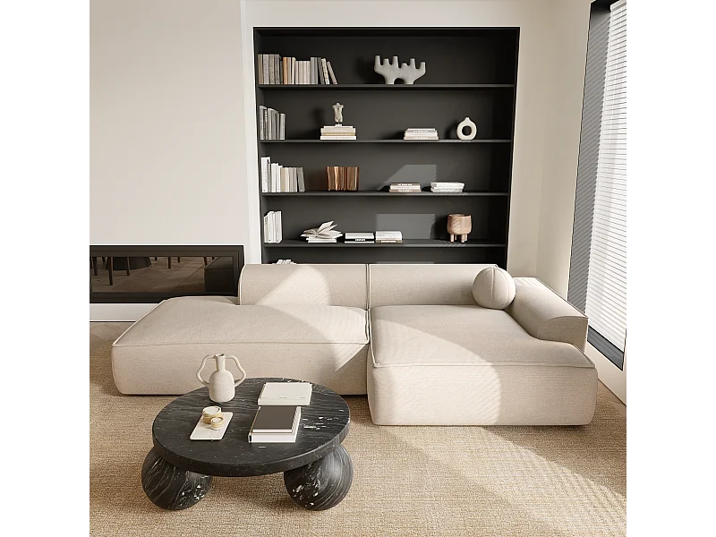 Canapé angle droit tissu tramé crème 300cm