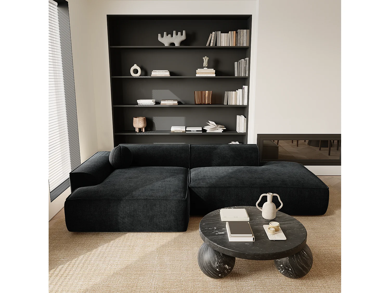 Canapé angle gauche velours noir 300cm ANIA