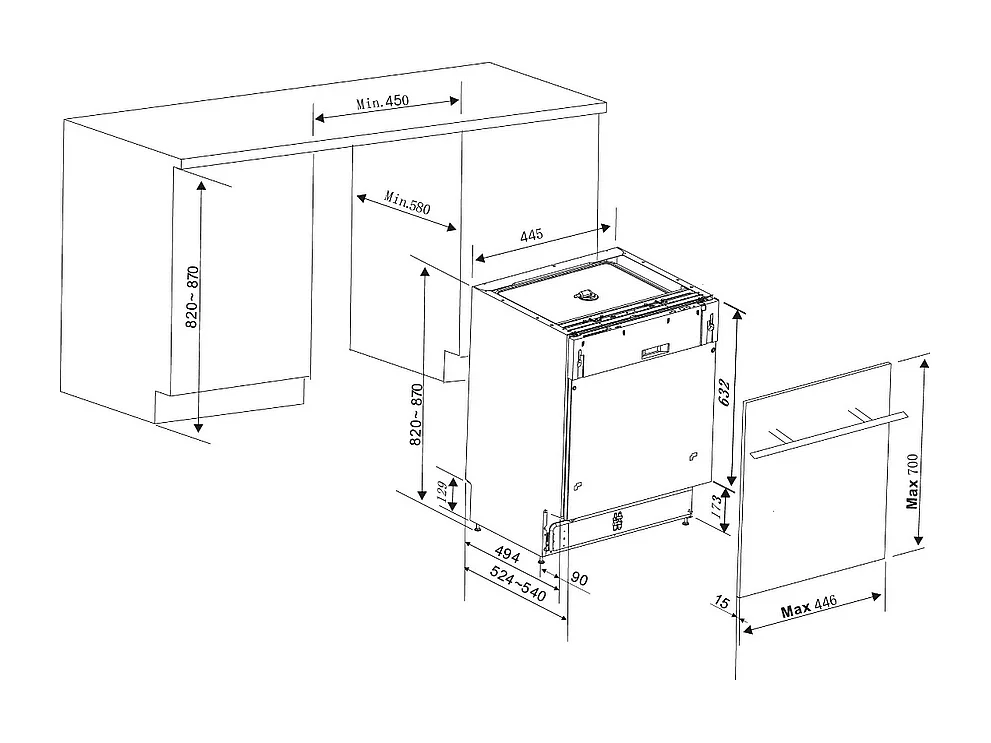 Lave-vaisselle encastrable BRANDT 10 Couverts 45cm E, VS 1010 X