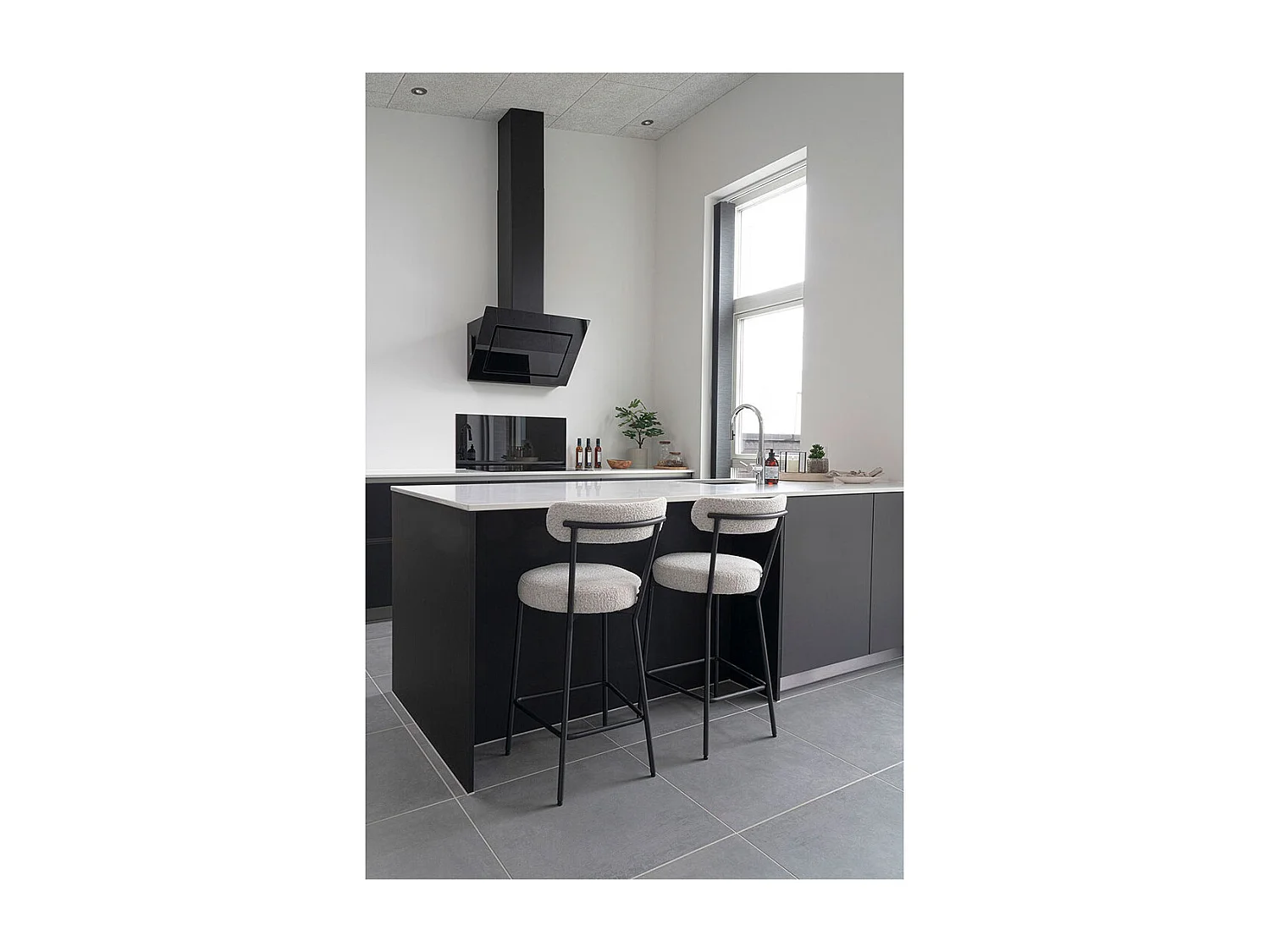 Chaise de bar en tissu bouclette et métal BADALONA - Hauteur d'assise 65cm-Blanc