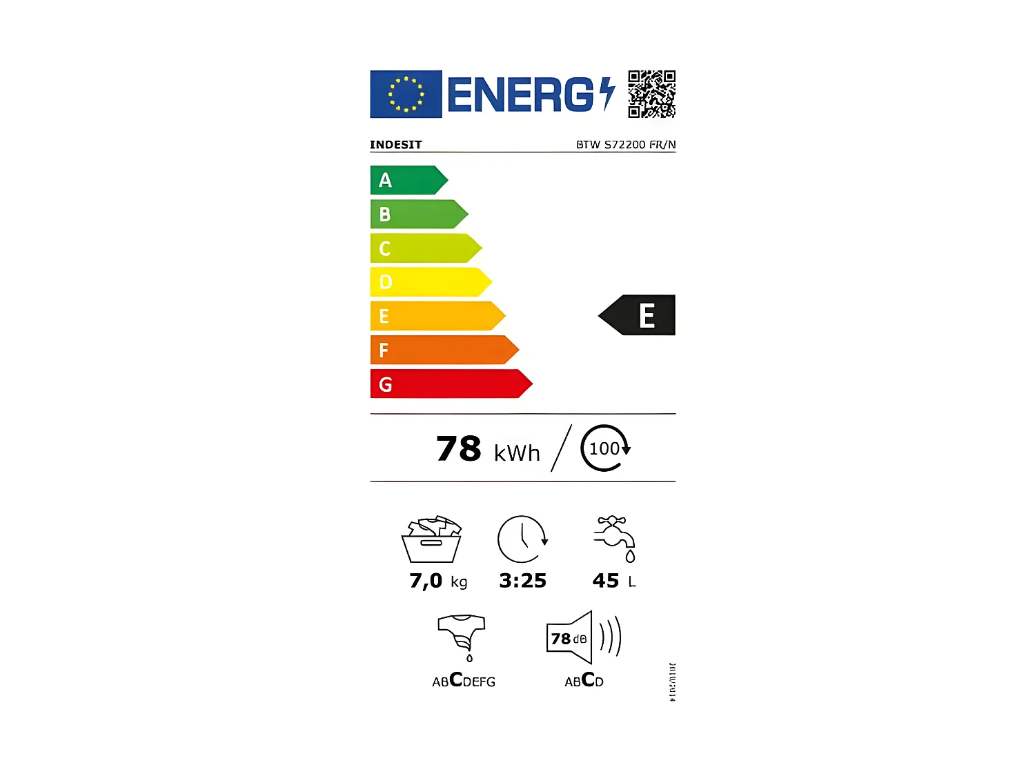 Lave-linge top 7kg 42L INDESIT 1200tr/min 40cm E, BTWS 72200 FRN