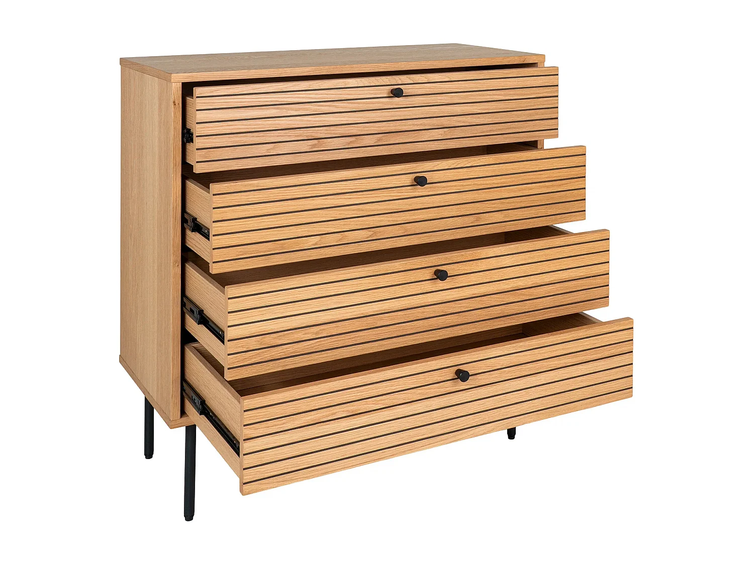 Commode 4 tiroirs KYOTO – Chêne & métal noir-Beige