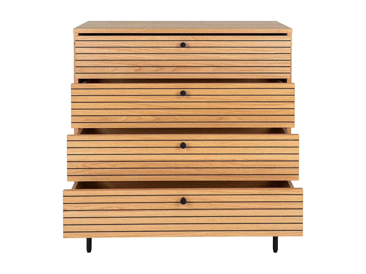 Commode 4 tiroirs KYOTO – Chêne & métal noir-Beige