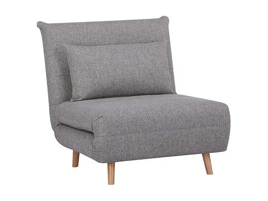 Fauteuil Lit MARLOW – Tissu gris & pieds en bois naturel