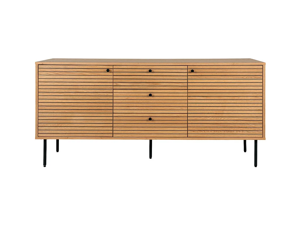Kyoto - Buffet 2 portes 3 tiroirs en bois et métal L150cm - Couleur : Bois clair