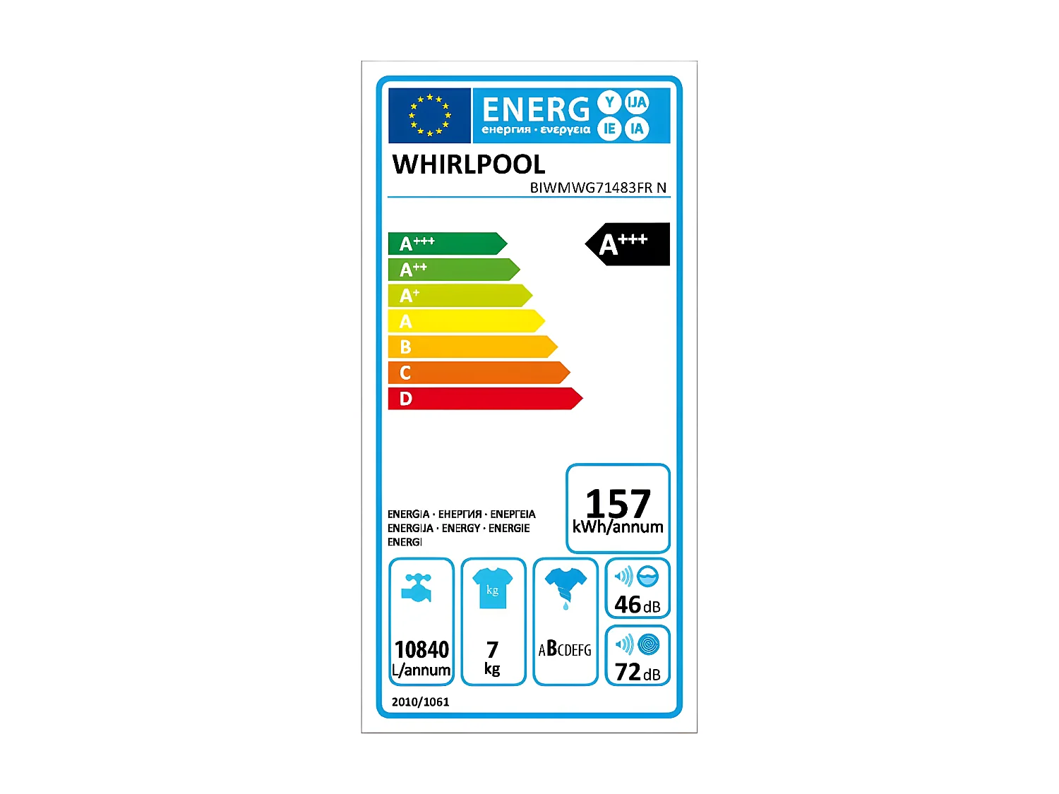 Lave-linge intégrables 7kg 52L WHIRLPOOL INTEGRABLE 1400tr/min 59.5cm D, BIWMWG71483FRN