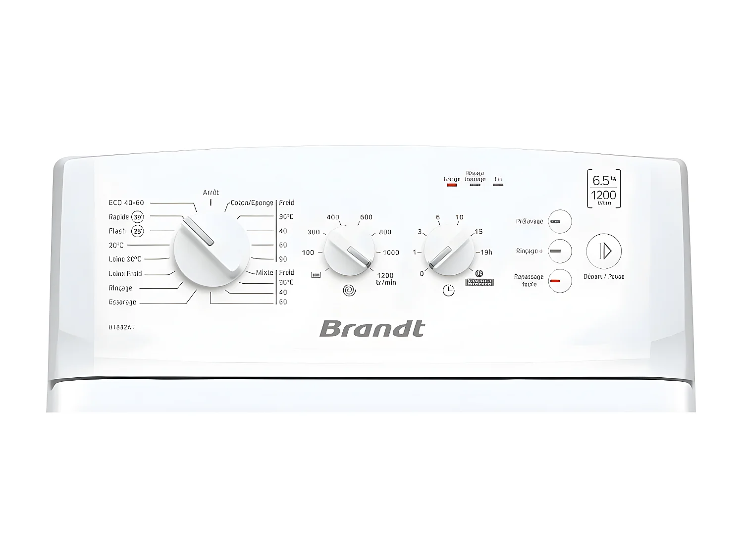 Lave-linge top 6.5kg 42L BRANDT 1200tr/min 40cm D, BT652AT