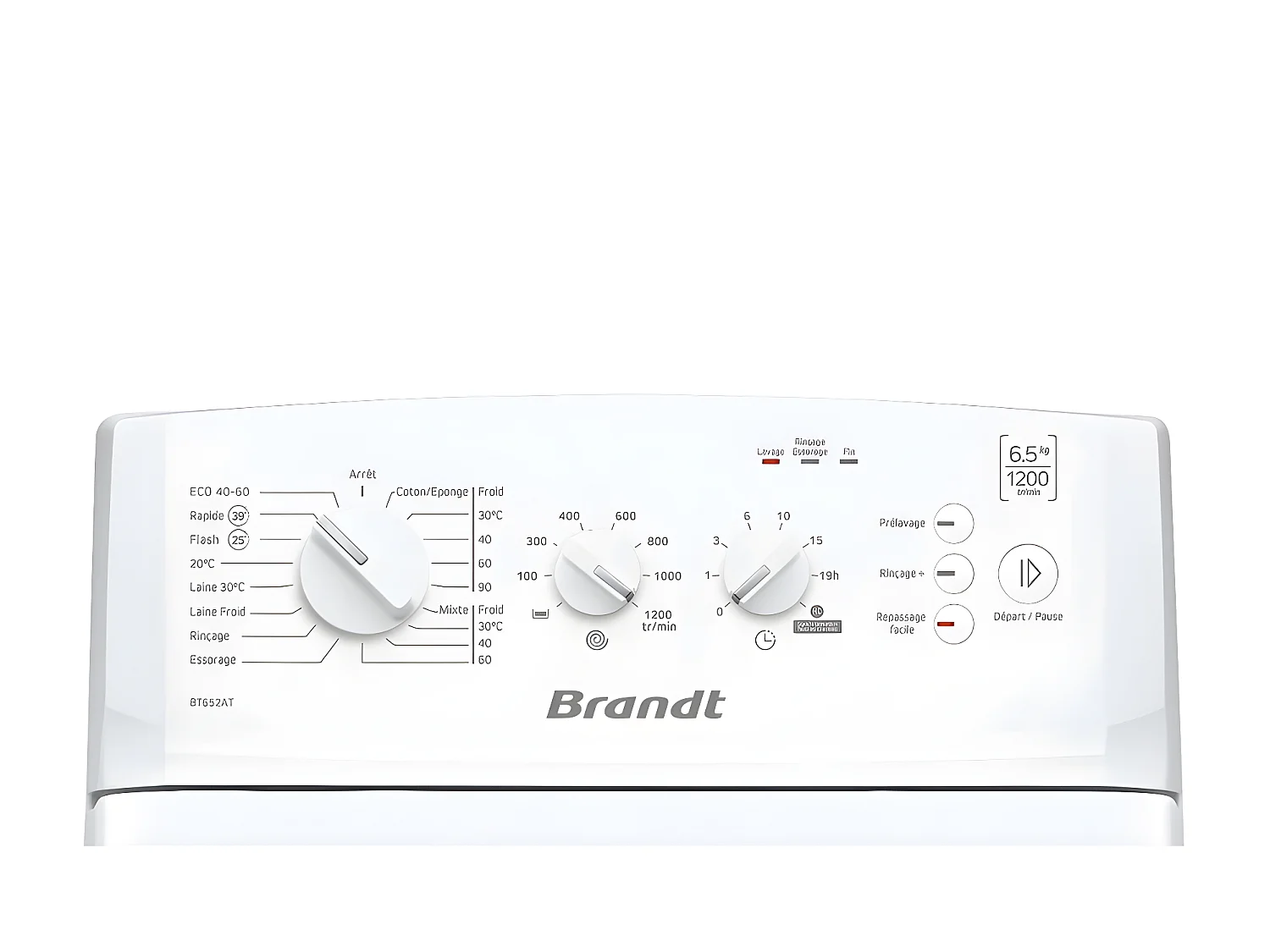 Lave-linge top 6.5kg 42L BRANDT 1200tr/min 40cm D, BT652AT