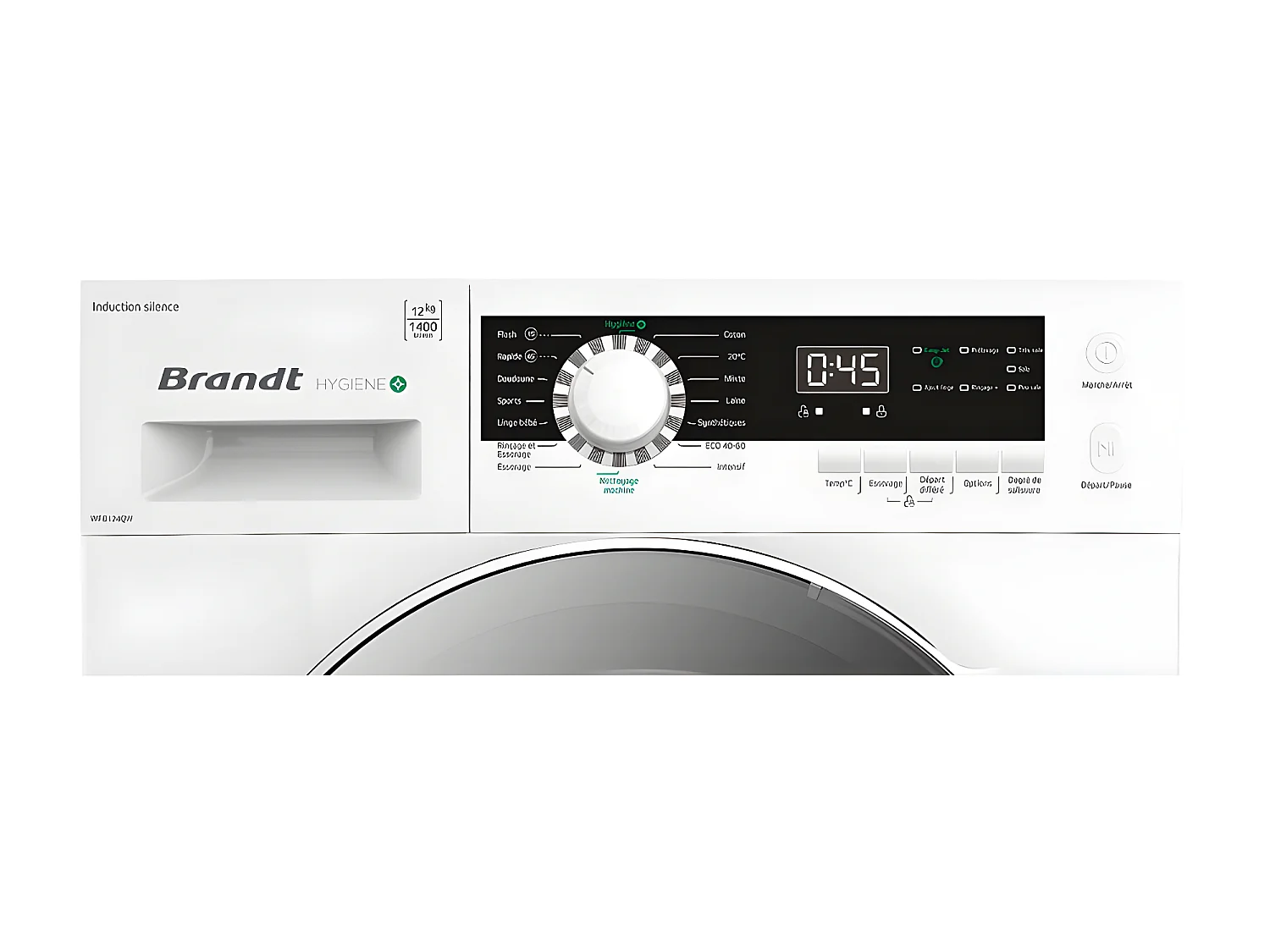 Lave-linge frontaux 12kg 76L BRANDT 1400tr/min 59.5cm B, WFB124QW