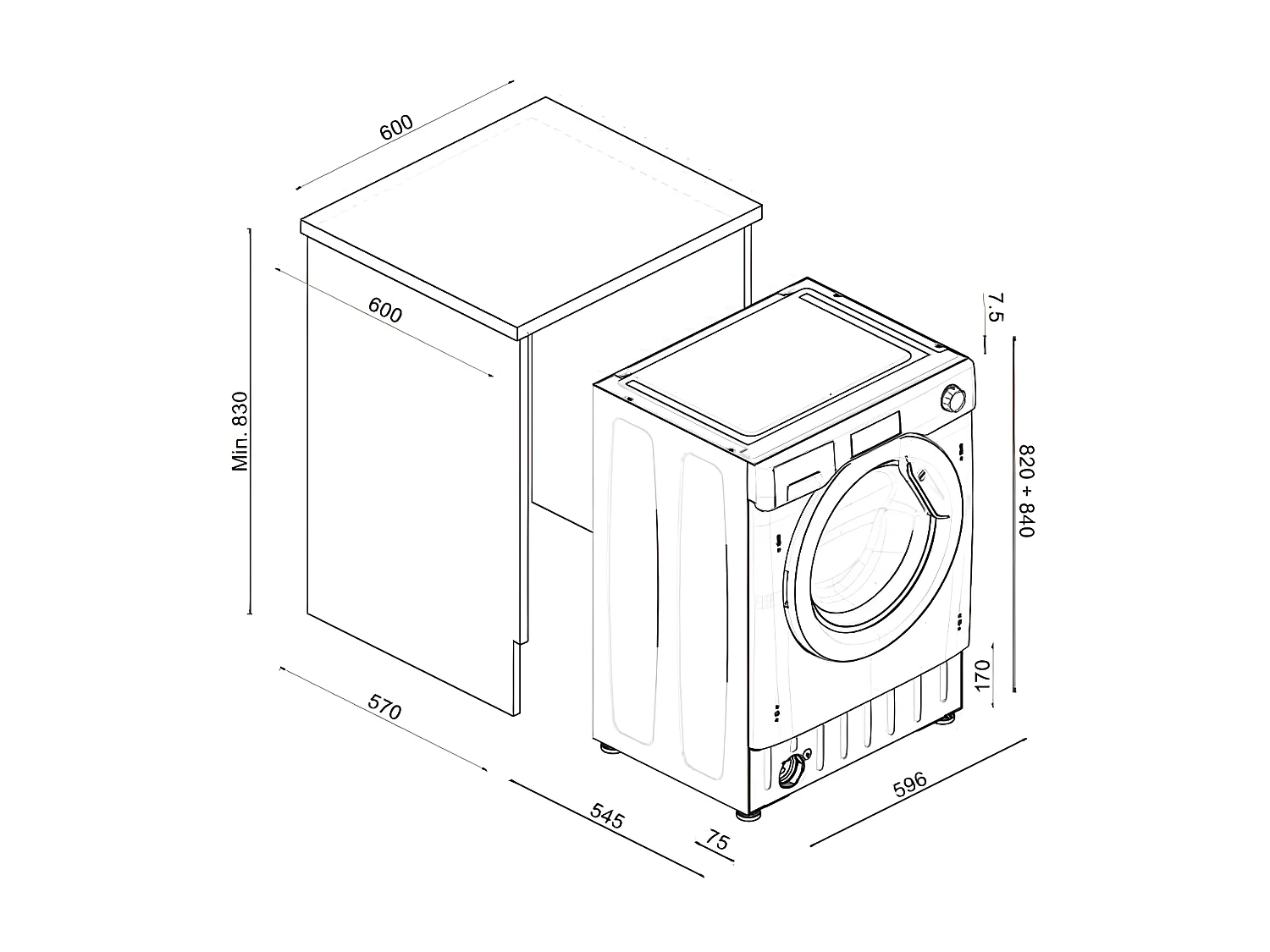 Lave-linge intégrables 7kg CANDY 1200tr/min 59.6cm D, CBW27D1E-S