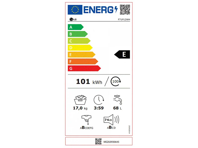 Lave-linge frontaux 17kg 127L LG 1100tr/min 70cm E, F71P12WH