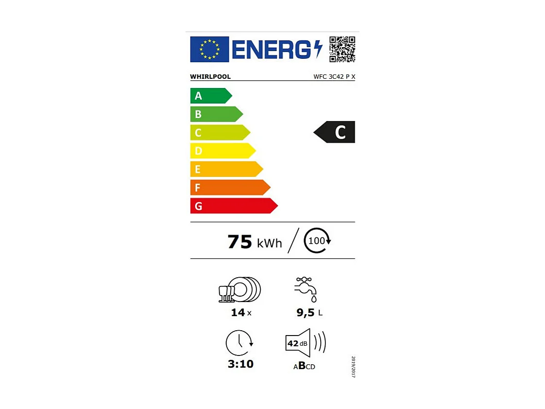 Lave-vaisselle pose libre WHIRLPOOL 14 Couverts 60cm D, WFC3C42PX