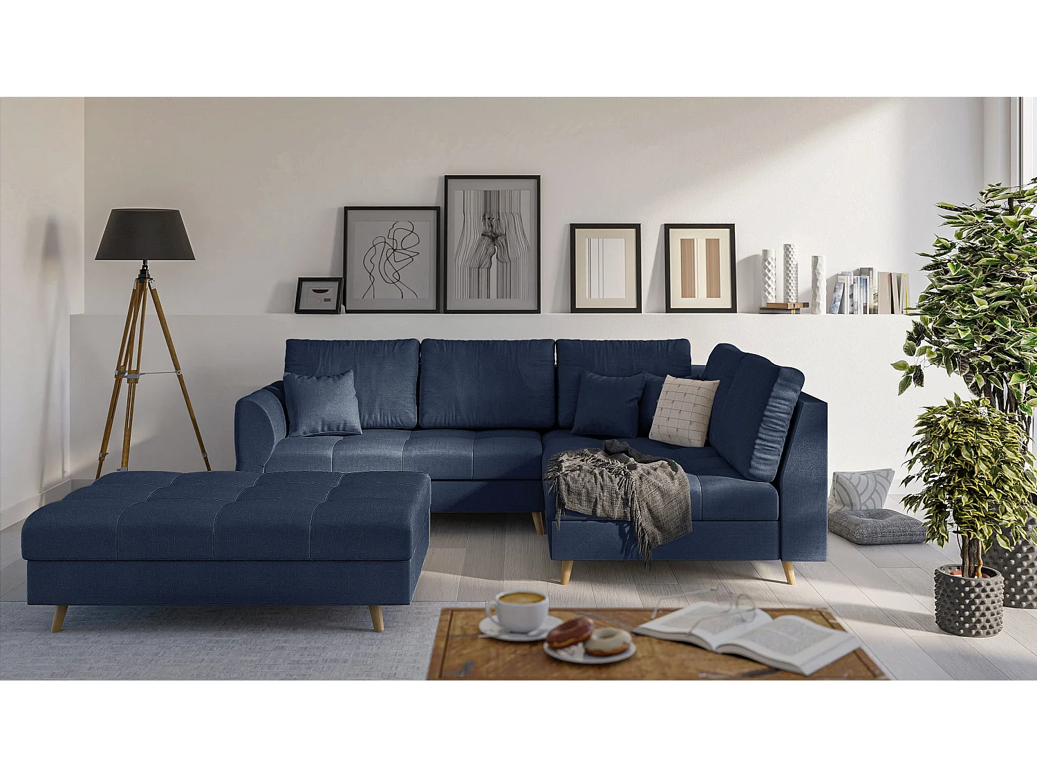 Fußhocker mit Holzfüßen im skandinavischen Stil Sophia