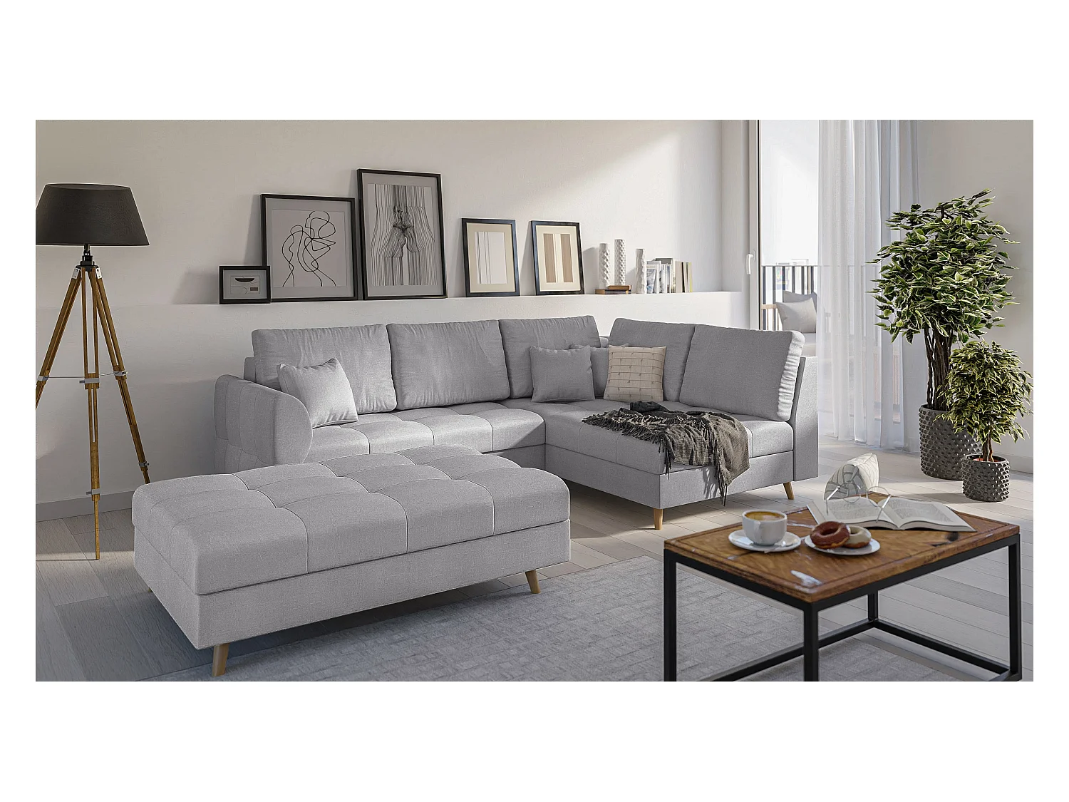 Fußhocker mit Holzfüßen im skandinavischen Stil Sophia