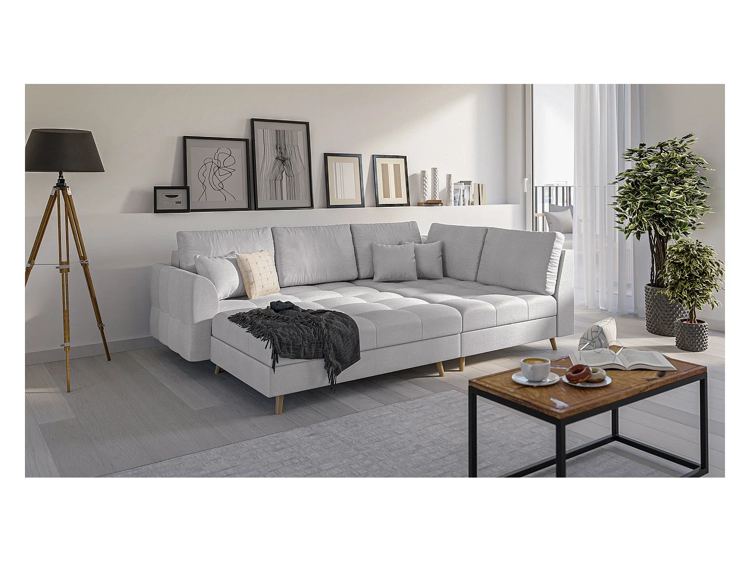 Fußhocker mit Holzfüßen im skandinavischen Stil Sophia