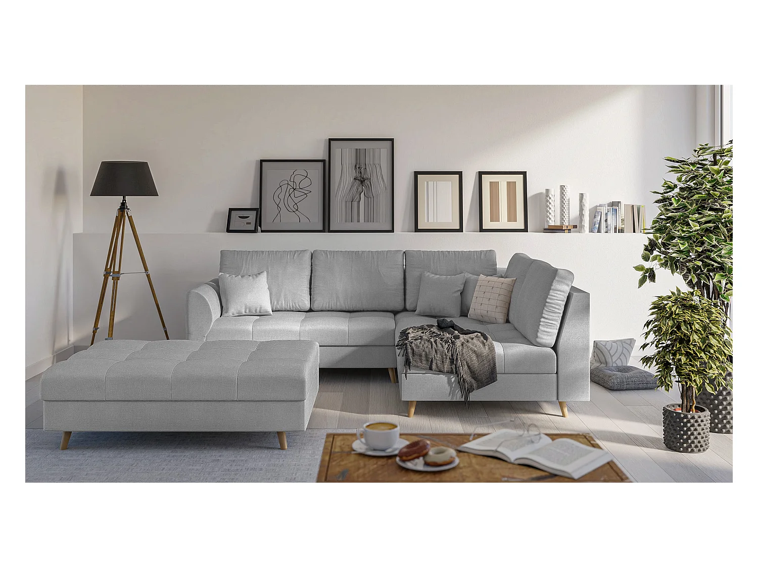 Fußhocker mit Holzfüßen im skandinavischen Stil Sophia