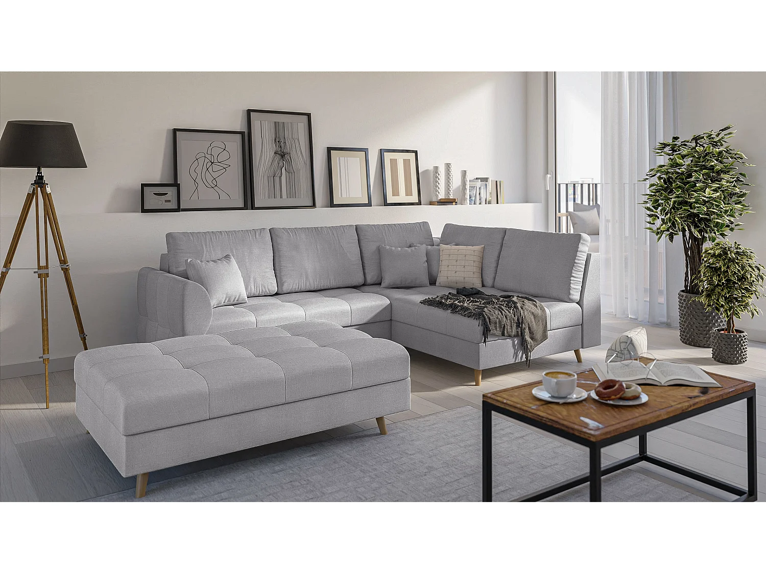 Fußhocker mit Holzfüßen im skandinavischen Stil Sophia