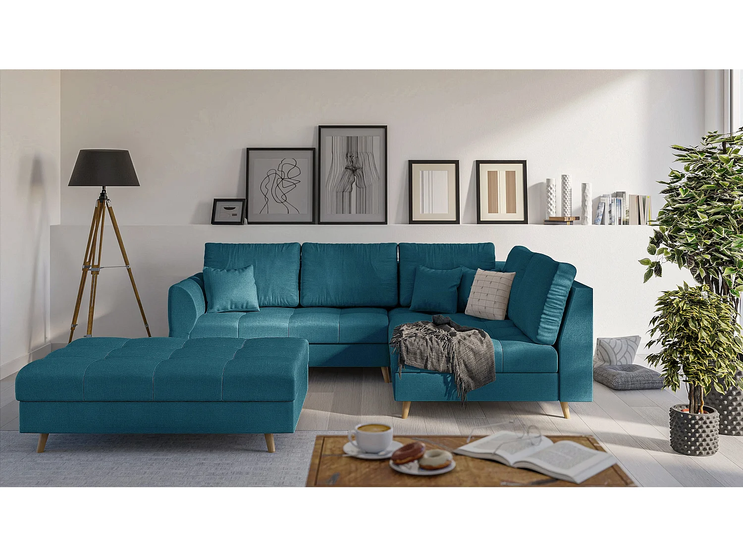 Fußhocker mit Holzfüßen im skandinavischen Stil Sophia