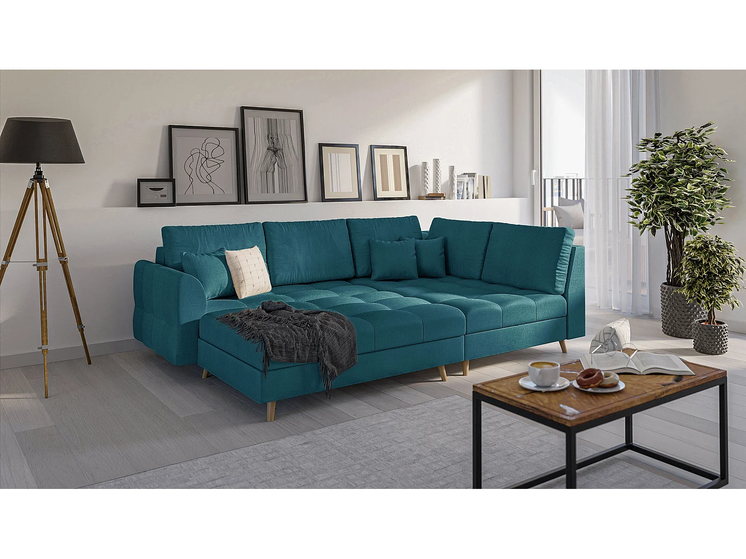 Fußhocker mit Holzfüßen im skandinavischen Stil Sophia